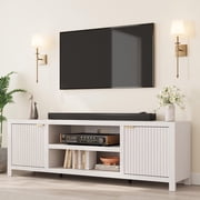 GOCAPTAIN Modern Fluted TV Stand for TVs up to 80", Home Entertainment Center with Storage & Adjustable Shelves for Living Room, Antique White