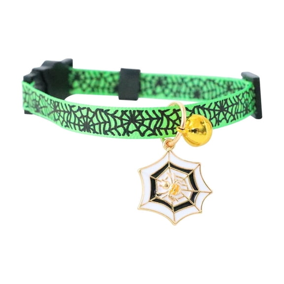 YYKihy Ghost Print Halloween Pet Collar, Adjustable Bell Collar with Safety Buckle, Green, Halloween