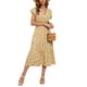 thumbnail image 5 of SAYOO - Vestido de gasa de manga corta para mujer, informal, con flores, cuello en V, cintura alta, línea A, de longitud media SAYOO Moda, 5 of 9