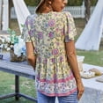 thumbnail image 2 of Top Con Cuello En V Y Estampado Floral, Cómodo Para Usar Con La Piel Botón Delantero Con Cuello De Correa Camisa Con Estampado Floral Para Mujer Dobladillo Que Fluye Para El ZAQW Amarillo XL, 2 of 6