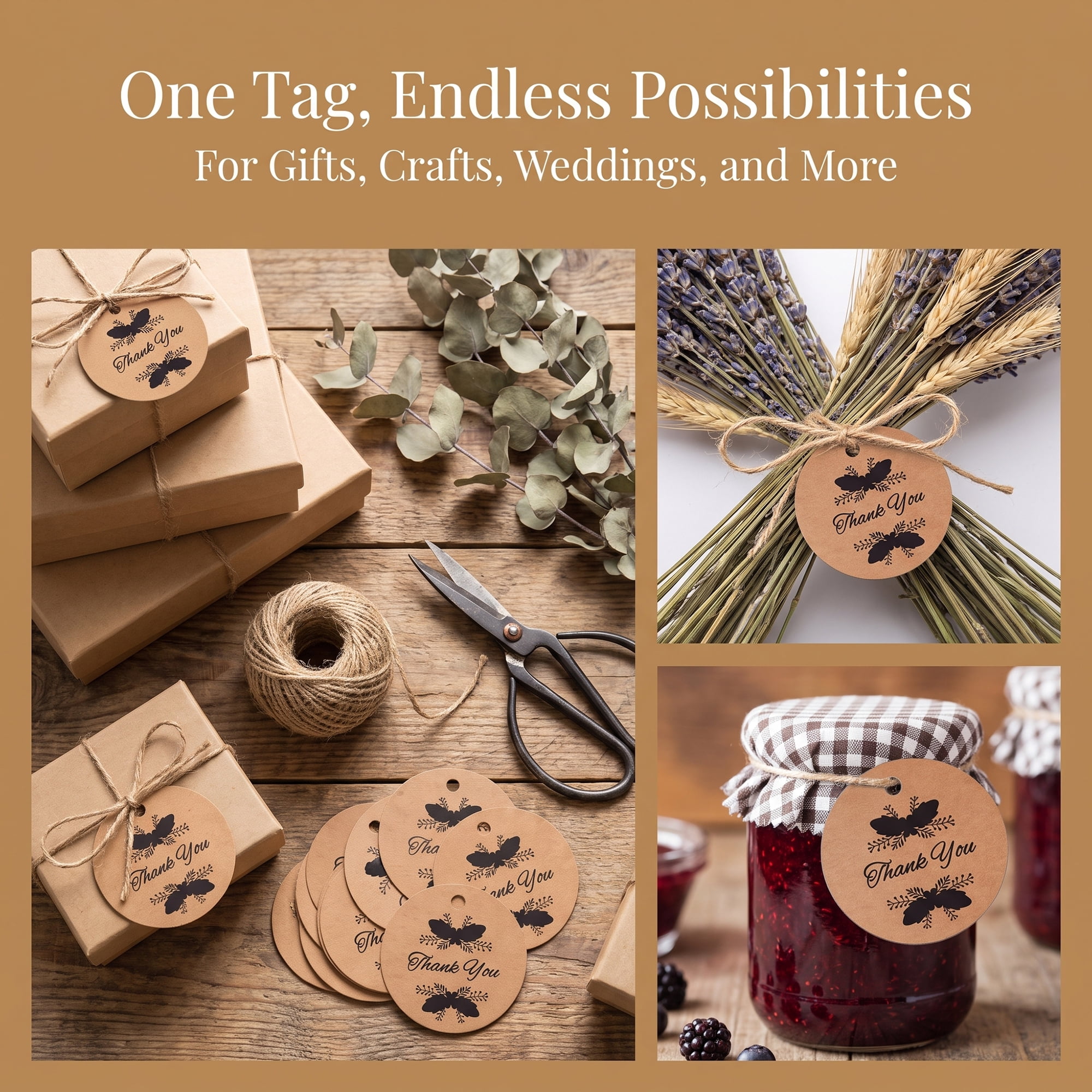 Unique Bargains Round Circle Gift Tags with Natural Twine 1.2" x 1.2" Butterfly Pattern