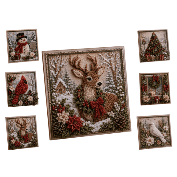 LOWLHOME 3D Christmas Fabric Poke Art Kit, Handmade Fabric Poke Art Kit, Vintage Holiday Handmade Decoration,DIY Christmas Craft Kit for Adults & Beginner,#A