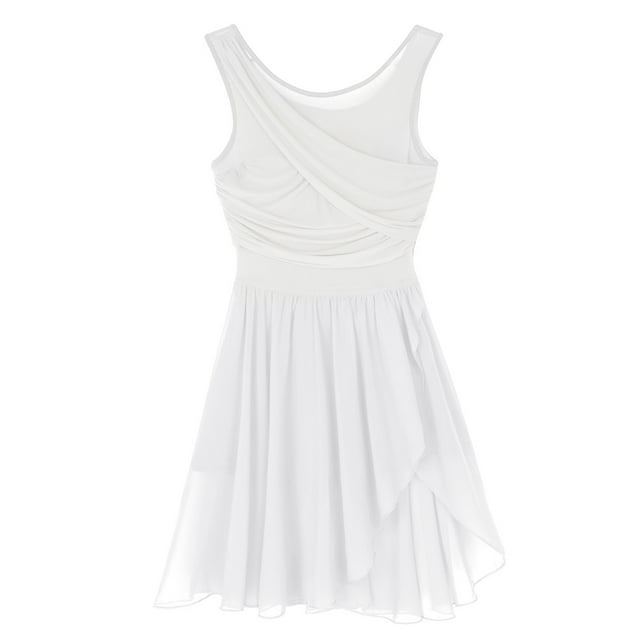 Robe de Danse Lyrique pour Femmes, Robe de Danse Ballet Sans Manches, Justaucorps de Performance, Robe de Gymnastique, Blanc G