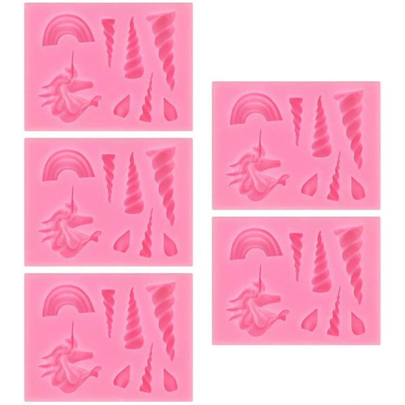 5pcs Unicorn Silicone Mold Unicorn Horn Ears and Eyelash Cake Topper Molds 3D Unicorn Cake Mold Fondant Cake Decoration Molds