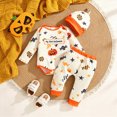 thumbnail image 4 of HCNTES Baby Boy Clothes Newborn Halloween Onesie Baby my first Halloween Letter Print Long Sleeve Romper Pants Hat Baby Boys' Clothing Sets, 4 of 7