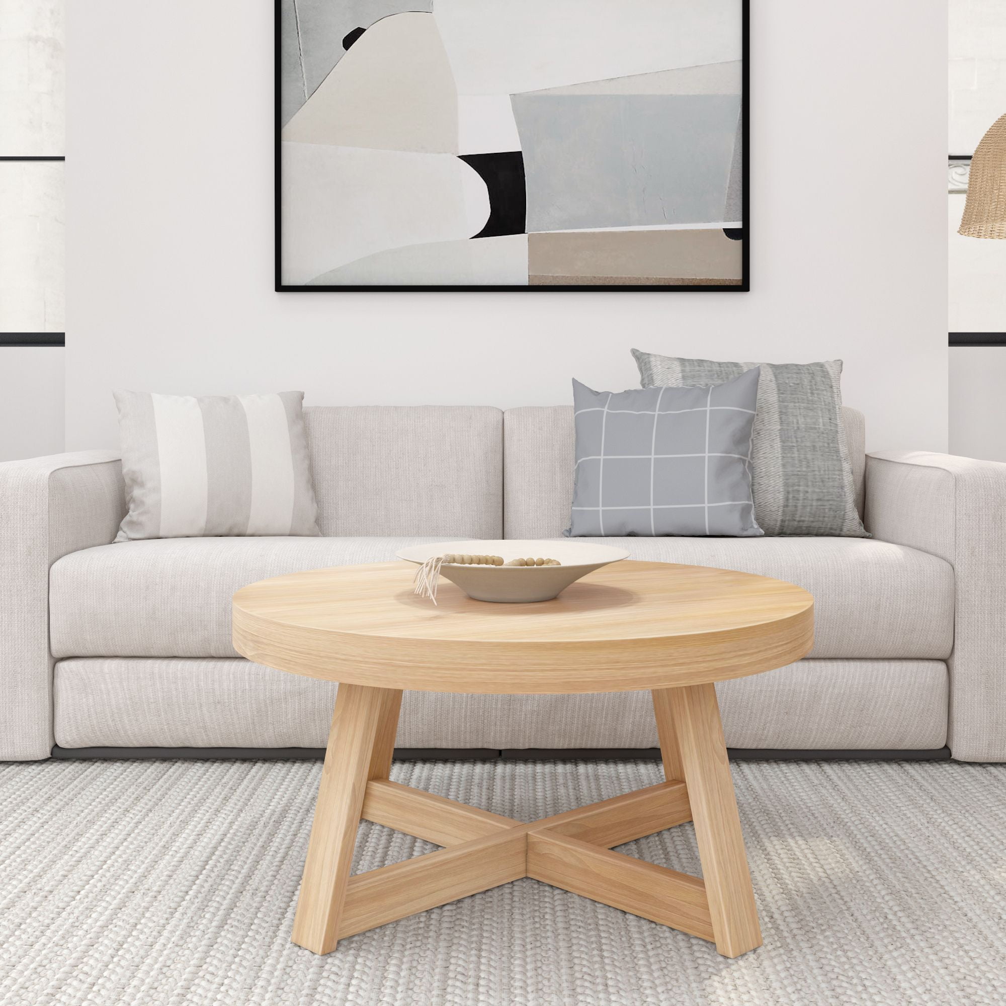 Plank+Beam Classic Solid Wood Round Coffee Table, 36" Farmhouse Table for Living Room