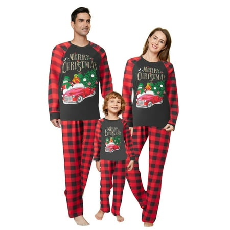 

Xmarks Matching Family Pajamas Sets Christmas PJ s Sleepwear Printed Top with Plaid Bottom Black 0-24M
