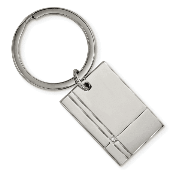 Stainless Steel Polished Grooved with Cubic Zirconia Key Chain