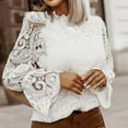 thumbnail image 2 of Pompotops Mode Dames Sexy Manches Longues Dentelle Solide Femmes Blouse Libre Debout Col, 2 of 8