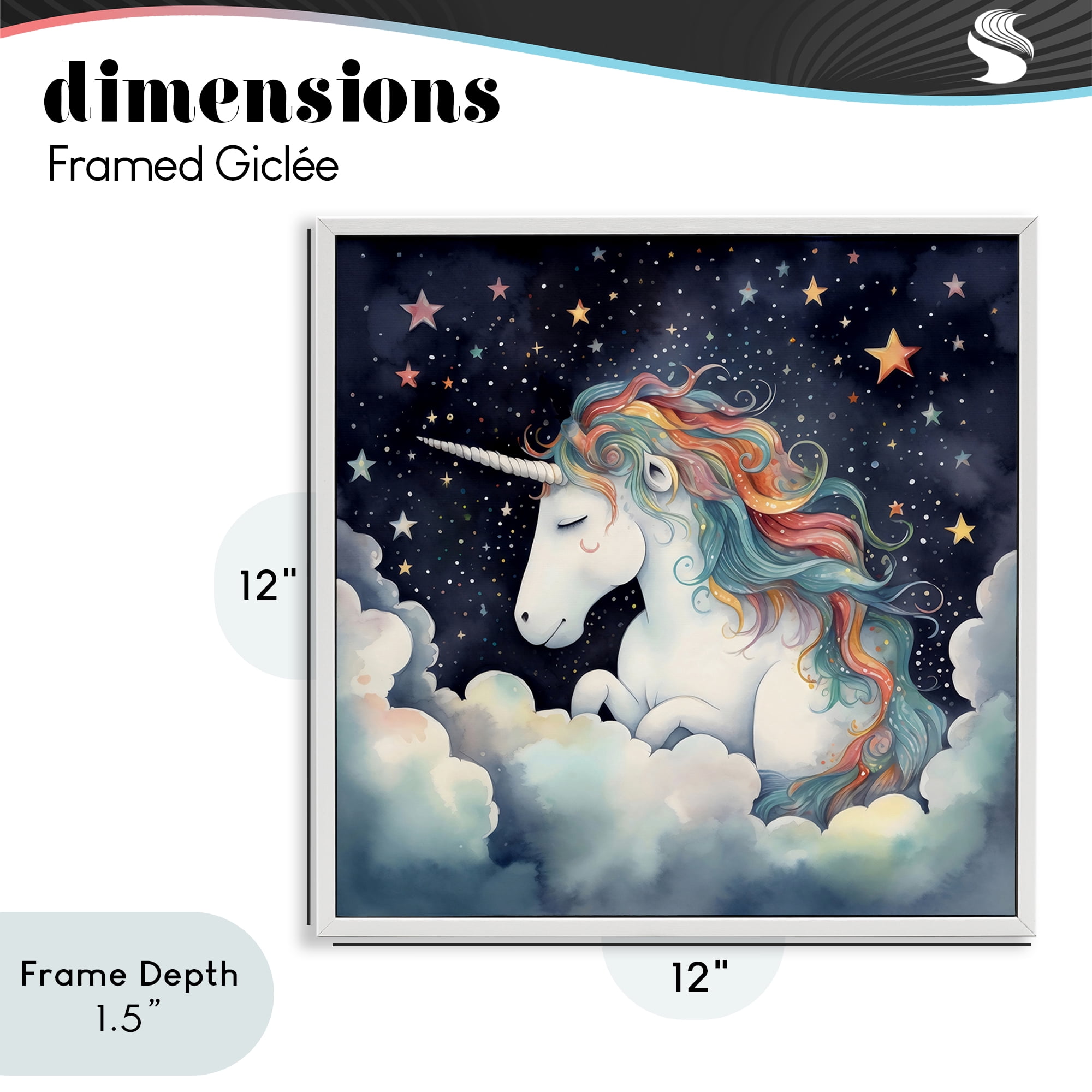 Stupell Industries Sleepy Unicorn in Starlit Clouds White Framed Giclee Art, design by Creative Studio