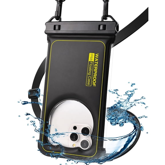 Waterproof Phone Pouch Floating- [3D Clear Soft Edges ] IP68 Waterproof Phone Case - iPhone 16/15/14/13 Pro Max Samsung 24/23/22 Ultra Google Up 7.5" - Detachable Lanyard - Front Clear   Back Bear