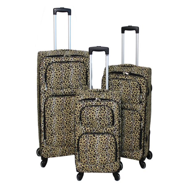 World Traveler Leopard 3 Piece Expandable Upright Spinner Luggage Set