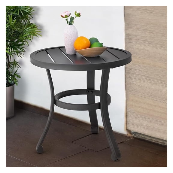 Metal Side Table, Weather Resistant 20" Patio Table, Outdoor Bistro Table, Outside End Table for Patio, Pool, Deck, Balcony, Porch, Outdoor or Indoor Use, Black