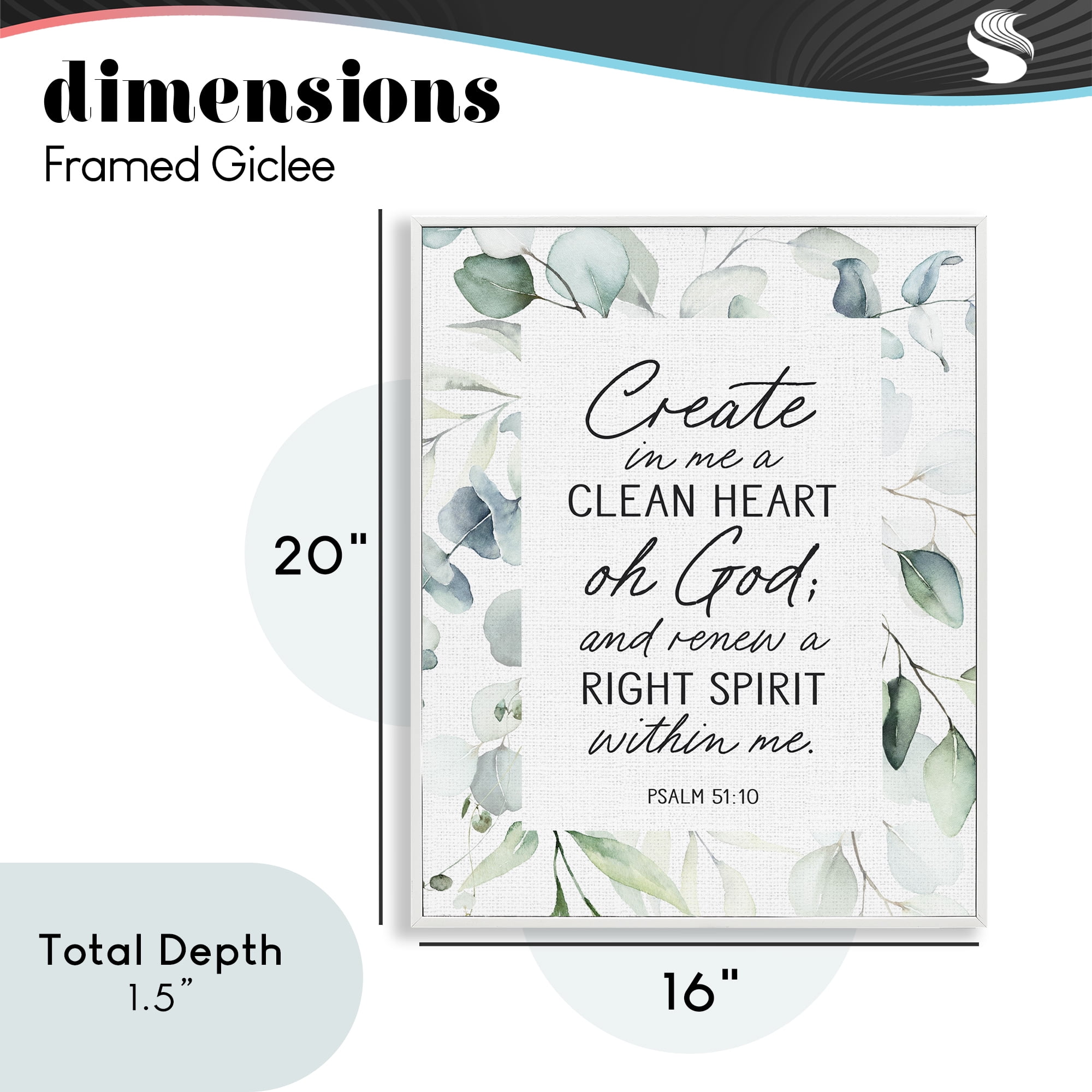 Clean Heart & Right Spirit White Framed Giclee Art, design by Lettered and Lined