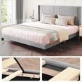 thumbnail image 3 of Dextrus Upholstered Platform Bed Base with Gray Velvet Headboard,No Box Spring Needed, Gray, 3 of 6