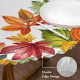 thumbnail image 3 of Orange Pumpkins Round Tablecloth, Fitted Table Cover with Elastic for 36"-44" Round Tables, Farmhouse Botanical Leaves Vintage Table Cloth Outdoor Indoor Dinning Party Waterproof Tablecloths, 3 of 7
