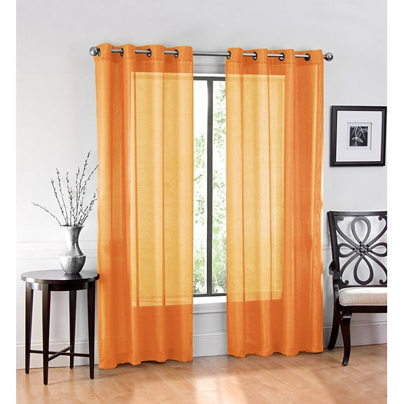 2 Pack: GoodGram Ultra Luxurious High Woven Elegant Sheer Grommet Curtain Panels - Orange
