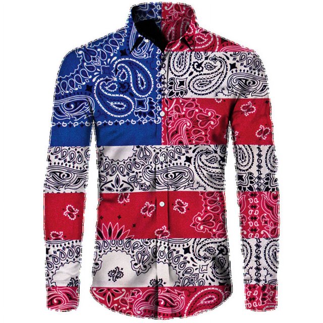 Camisa de manga larga con estampado retro para hombre, ropa de tendencia de otoño, informal, para exteriores, estilo étnico personalizado