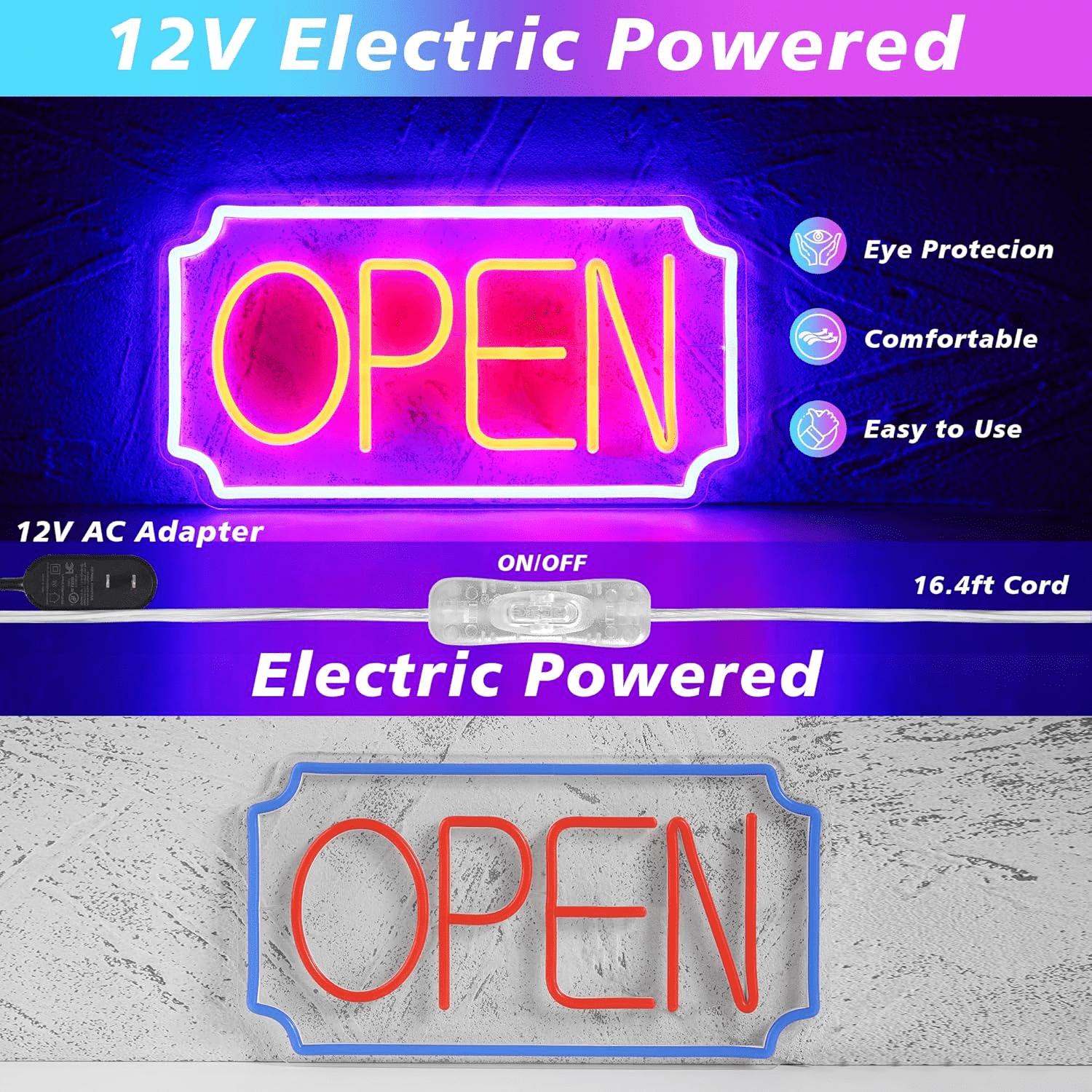 Open Signs for Business, Light Up LED Neon Open Sign for Business Window Storefront, Lighted Open Lights for Retail Bar Cafe Bakeries Barber, Eletric Powered 16 inch