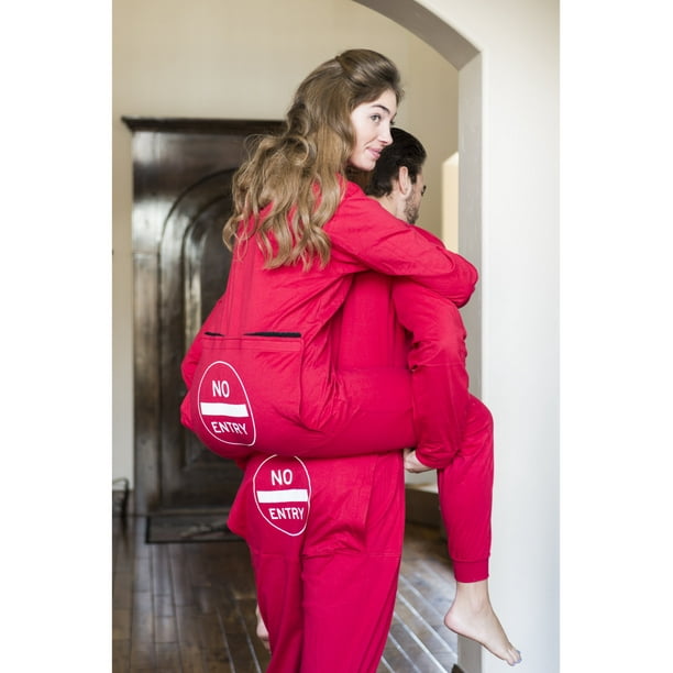 Red Long Johns Pajamas with Funny Rear Flap No Entry Sleeper