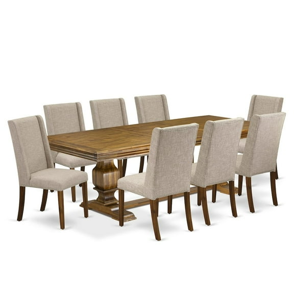 Luxe by East West Furniture 9 piece kitchen table set a kitchen table and 8 Linen Fabric dining chairs