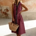 thumbnail image 5 of Khaki Linen Blend Sleeveless Midi Dress With Ruffle Detail And Open Front, 5 of 8