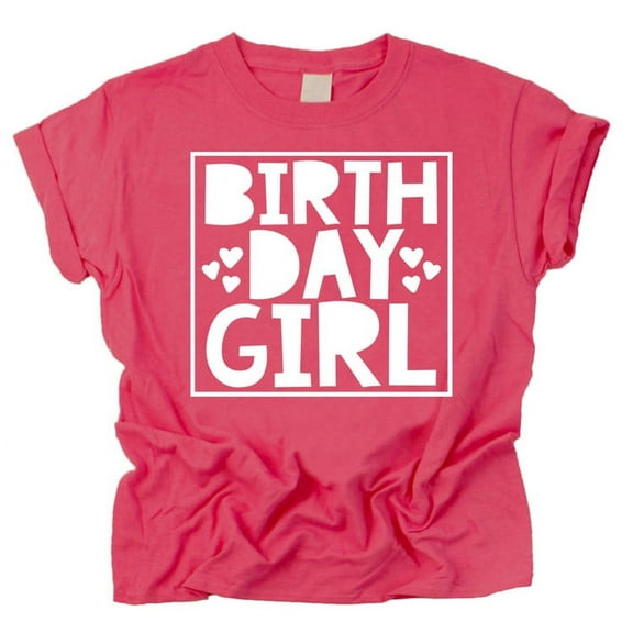 Olive Loves Apple Birthday Girl Square with Hearts Birthday T-Shirts for Any Age Birthday Vintage Hot Pink Shirt 2T