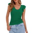 thumbnail image 1 of T-Shirts d'Été Sans Manches à Volants Col en V Ajusté pour Femmes Vert G, 1 of 7