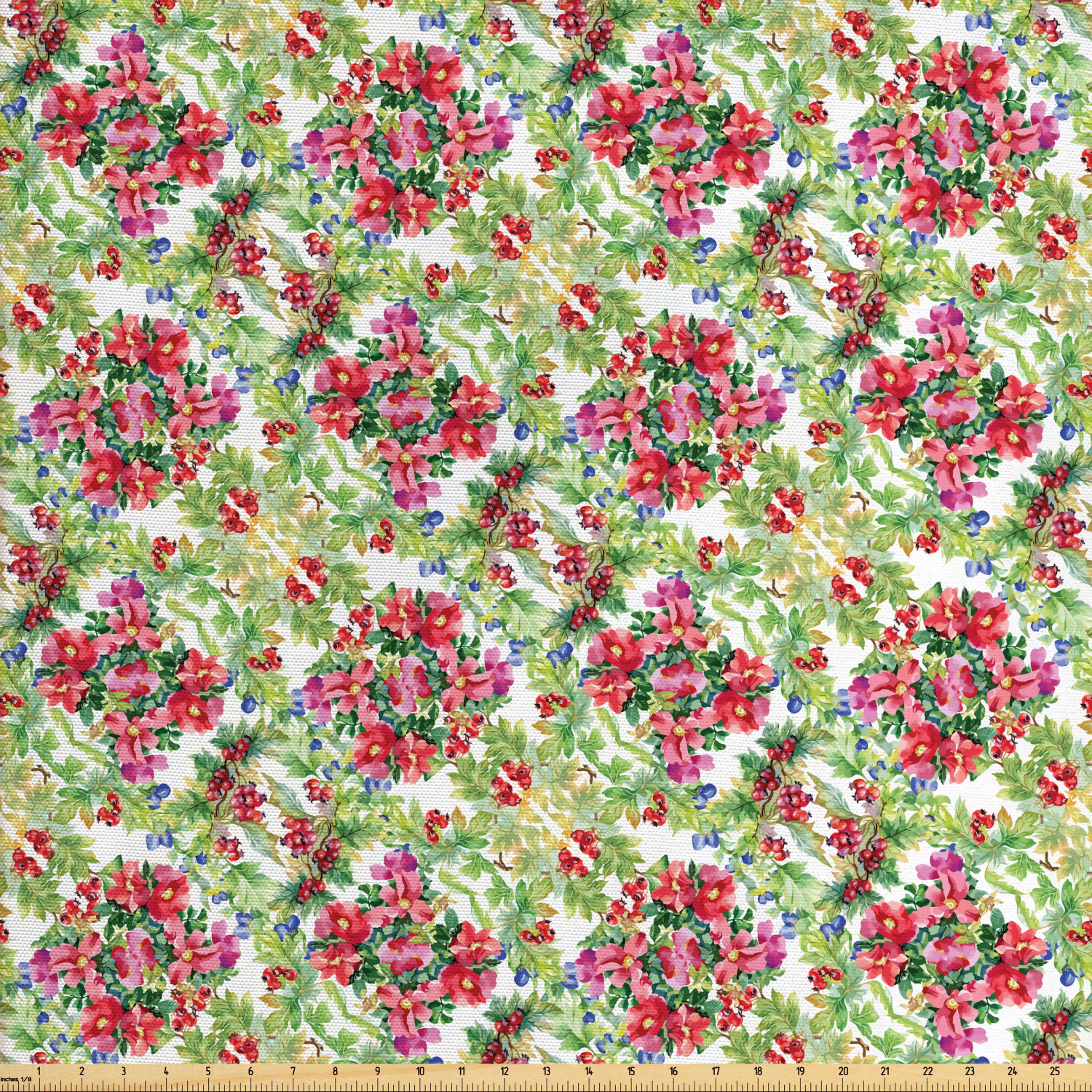 Floral Fabric by the Yard Upholstery, Pastoral Idyllic Greenery with