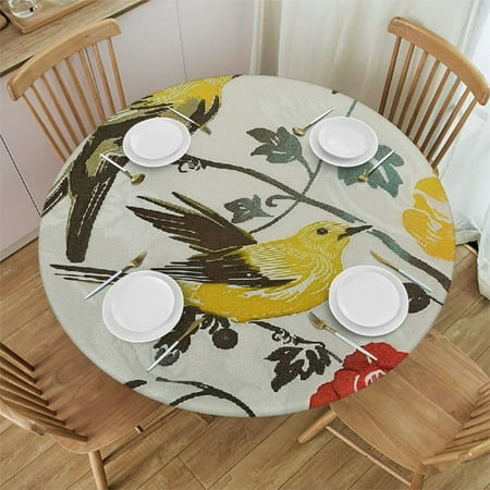 

YANMS Flowers Round Table Cover Waterproof 100% Polyester Fiber Dining Table Decoration Various Sizes Machine Washable 54-58