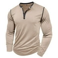 thumbnail image 4 of JUSLIO Color Block Shirts for Men Button-Up Cotton Tops Fashion Long sleeve Round Neck Tops Khaki 3XL, 4 of 9