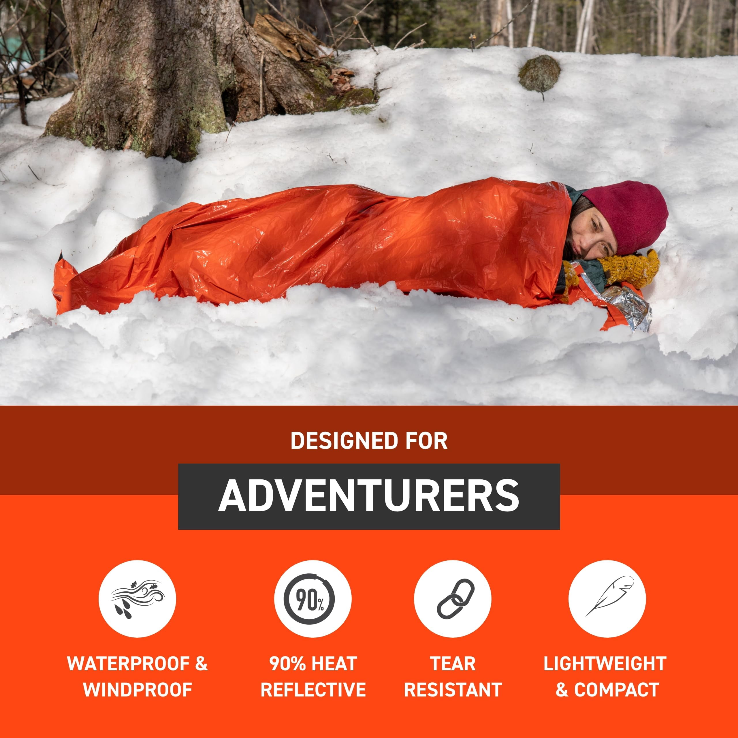 Survive Outdoors Longer 90% Emergency Bivvy - Comes With Whistle & Tinder Paracord Drawstring Add To Kit Hiking Gear Waterproof  Windproof Tear-resistant