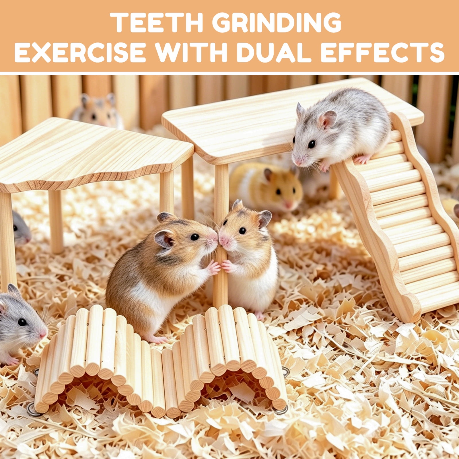 Threns 4 Pack Hamster Play Wooden Platform for Dwarf Syrian Hamsters Gerbils Mice Degus or Other Small Pets, Wooden Hamster Climbing Toy with Platform Decor