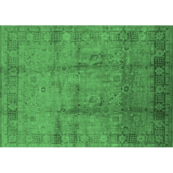 Ahgly Company Indoor Rectangle Oriental Emerald Green Industrial Area Rugs, 2' x 3'