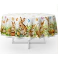 thumbnail image 4 of Spring Easter Tablecloth, Easter Eggs Bunny Floral Table Cloth Waterproof, Spring Easter Rabbit Flowers Kitchen Table Decor for Dining Holiday Party 60x60 Inch Round, 4 of 6
