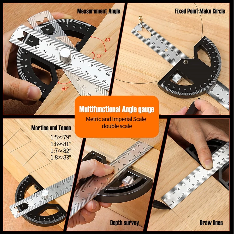CIRCLE- Protractor Angle Finder Stainless Steel Angle Ruler With 0-180 Degrees Adjustabl