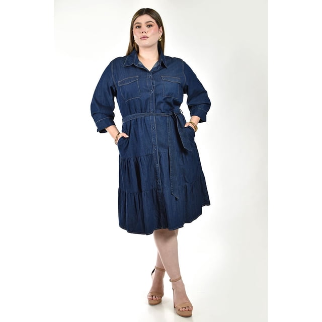 Vestido denim con cinto Roman Fashion /Tallas Extras, 2733 (Azul dark) azul oscuro 36