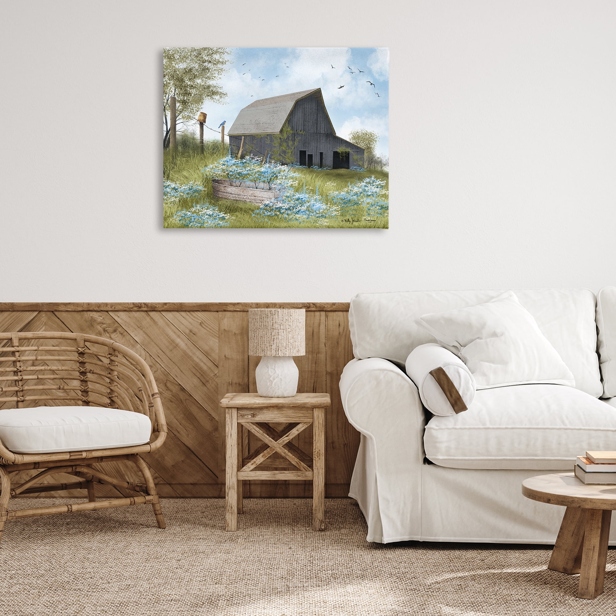 Stupell Industries Blue Floral Country Garden Landscape & Nature Painting Wrapped Canvas Art Print Wall Art, 40 x 30
