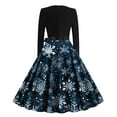 thumbnail image 3 of qelini Women's 1950s Vintage Dress Christmas Round Neck Long Sleeve Snowflake Printed Cocktail Swing Evening Party Dress Blue XXL, 3 of 3