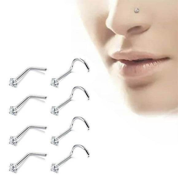 Trayknick 1Pc Exquisite Polishing Nose Ring Number Shaped Titanium Steel Cubic Zirconia Nose Stud for Party S,1