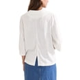 thumbnail image 3 of BLAZER CASUAL DE MUJER CON SOLAPA Y UN BOTÓN, TRES CUARTOS DE MANGA A RAYAS, L BLANCO, 3 of 6