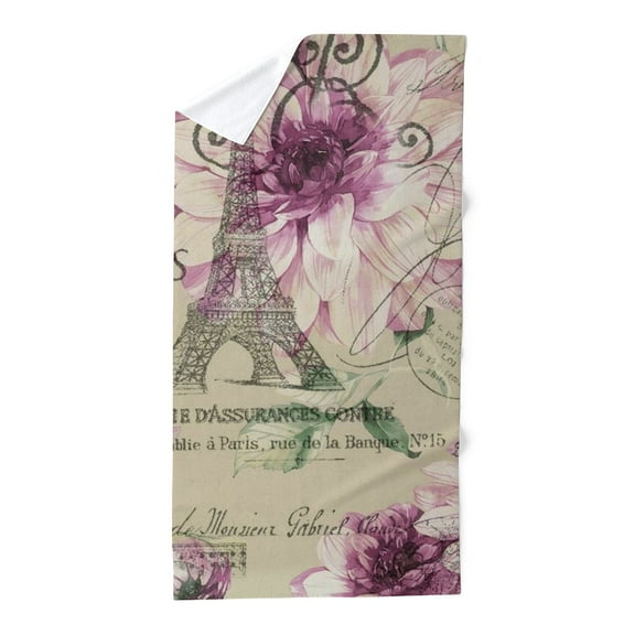CafePress - Modern Paris Eiffel Tower Purple Flowers Beach Tow - Large Beach Towel, Soft 30"x60" Towel with Unique Design