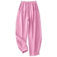 thumbnail image 6 of UVEASISHA Women Drawstring Pants Cotton Linen Summer Pants Striped Wide Leg Vacation Pants Lightweight Casual Beach Pants with Pockets Pink XXL, 6 of 10