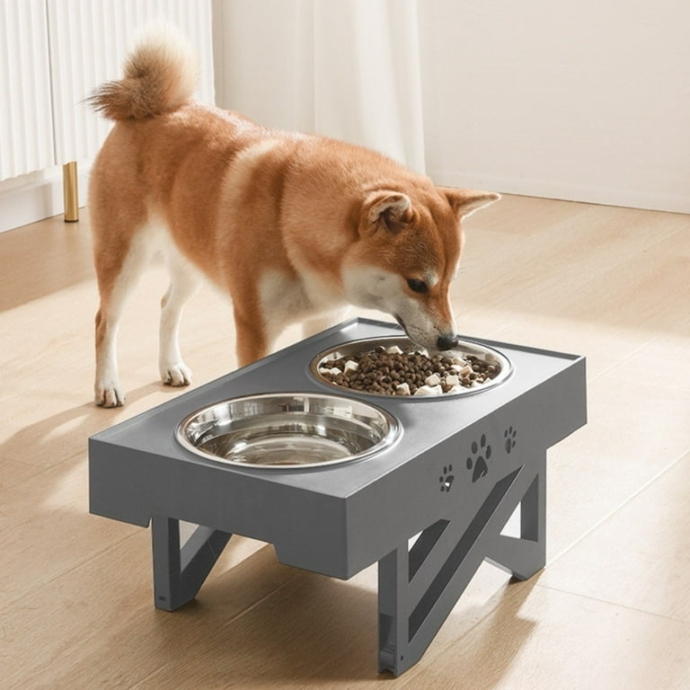 Elevated Raised Pet Dog Feeder Bowl Stainless Steel Food Water Stand+ 2pcs  Bowls