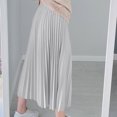 thumbnail image 4 of Maxi Skirts for Women High Waisted Elastic Long Floral Skirt Women Casual Summer Large Solid Elastic Waist Flax A-line Ankle Skirt Ndbuld,White, 4 of 5