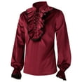 thumbnail image 2 of Ohufall Mens Shirts,Long Sleeve Shirts for Men,Pleated Shirt Medieval Clothes Steampunk Stage Clothes Stand Collar Court Clothes With Shirt Shirt, 2 of 8