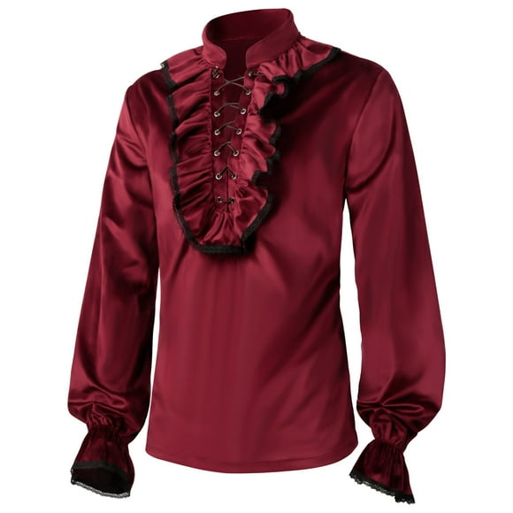 EQWLJWE Summer Saving Clearance ! Men Gothic Pullover Long Sleeve Ruffled Renaissance Shirt Steampunk Trumpet Sleeve Top Medieval Costume Clothing Autumn Long Sleeve Top for Man