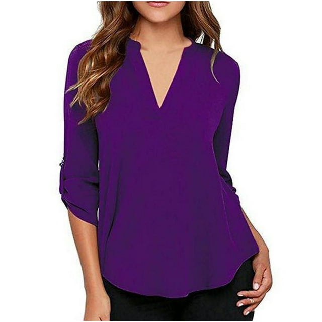 Hauts pour Femmes à Manches 3/4 à Col en V Tunique Décontractée Blouse Chemise Ample