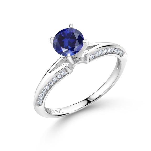 Gem Stone King 1.58 Ct Round Blue Created Sapphire 925 Sterling Silver Ring (Size 8)