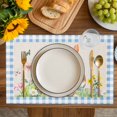 thumbnail image 4 of Happy Easter Bunny Placemats Set of 6, Spring Floral Burlap Blue Plaid Placemats for Dining Table, Place Mats for Kitchen Tabletop, Waterproof Wipeable Dining Table Mats Set, 4 of 9